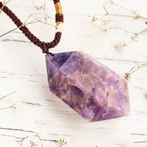 Organic Purple Amethyst Necklace with Crystal Pendant